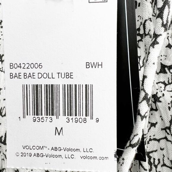 VOLCOM Bae Bae Doll Tube Top Cropped Drawcord Halter Floral Black White Size S - Picture 9 of 10